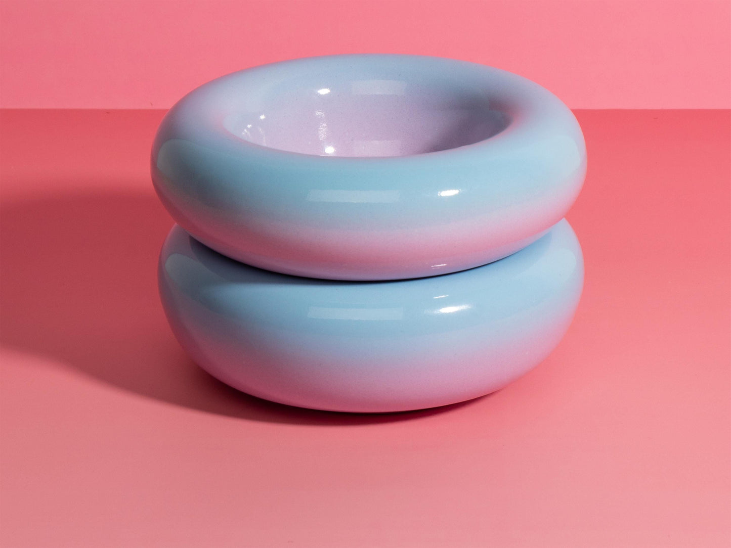 Handmade Ombre Stoneware Donut Bowl: Light Blue to Violet, 14cm