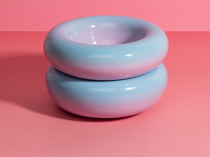 Handmade Ombre Stoneware Donut Bowl: Light Blue to Violet, 14cm