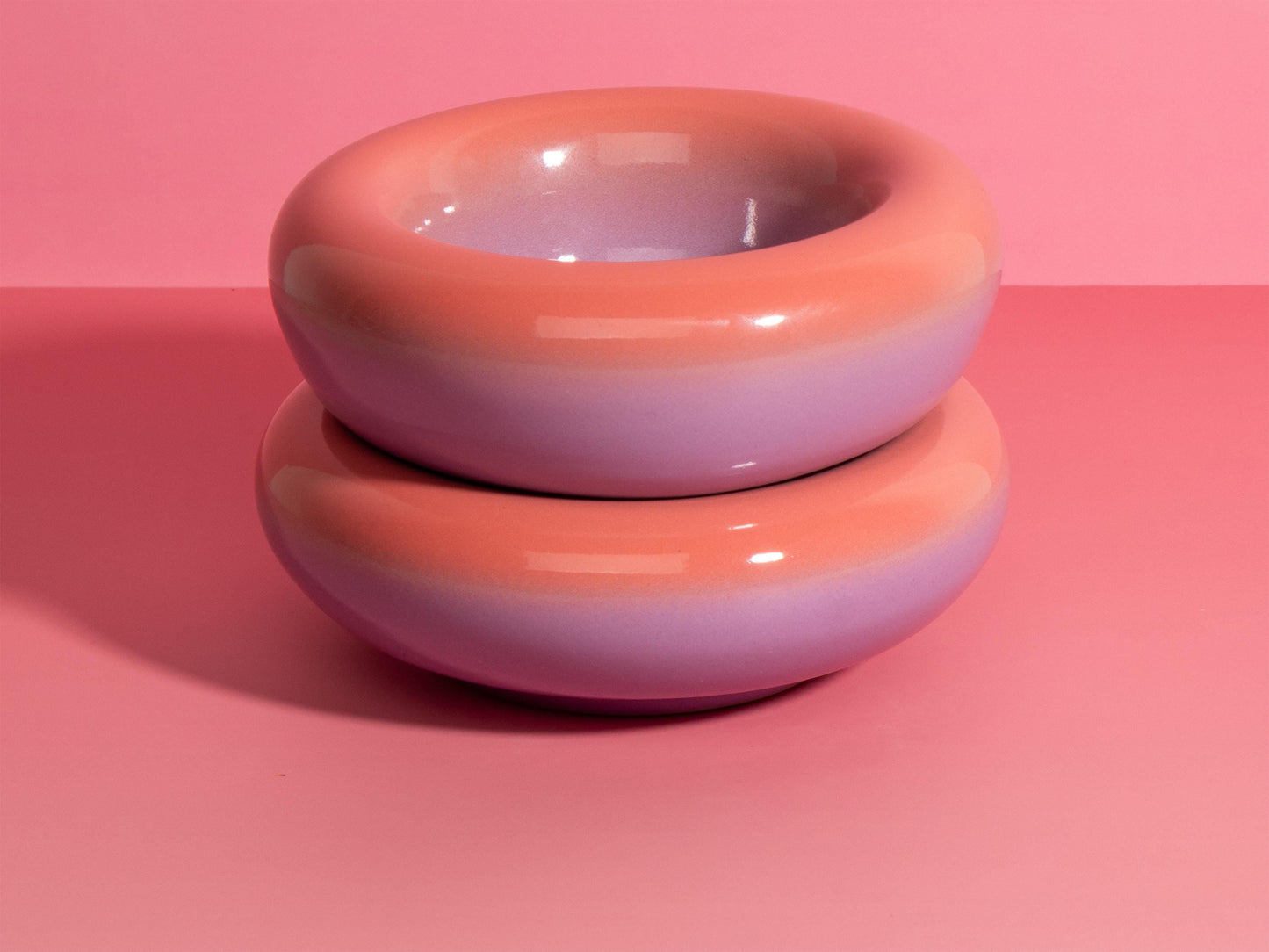 Handmade Stoneware Dessert Bowl: Pink Lavender Ombre Glaze, 14cm
