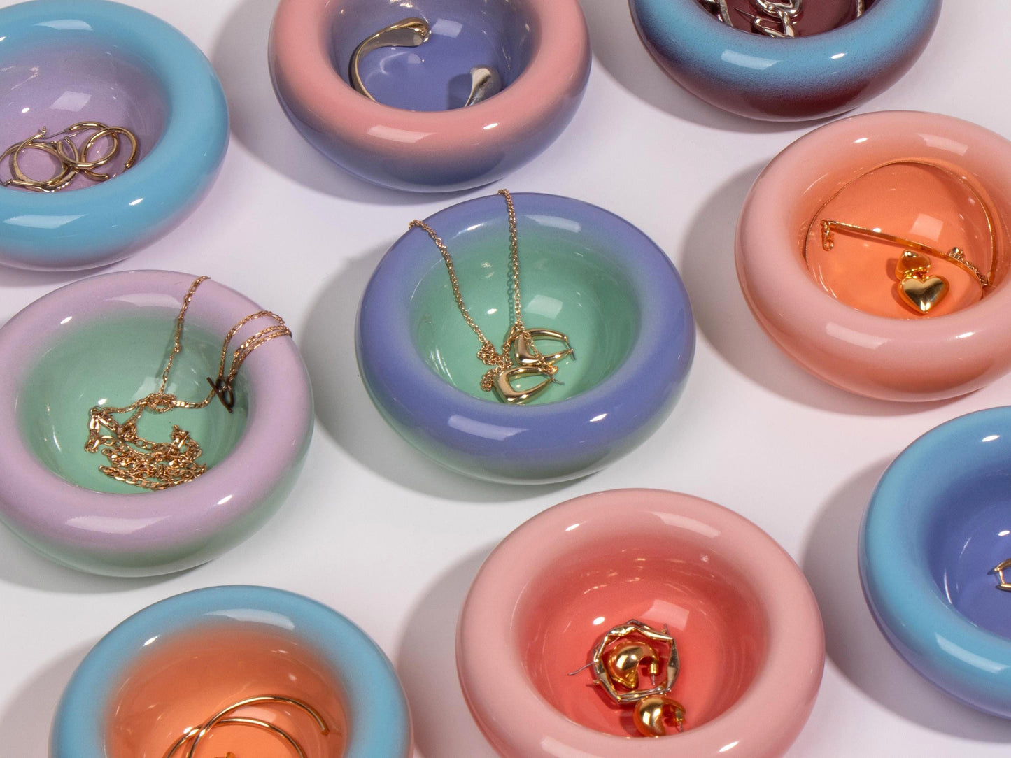 Ceramic Jewellery Dish  Pastel Gradient Ring Holder  Stoneware Trinket Bowl