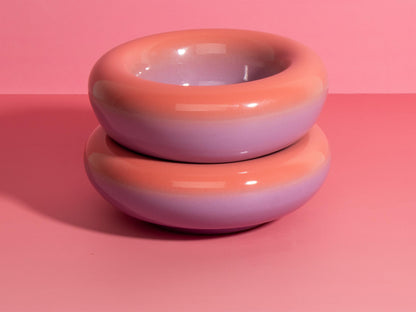 Handmade Chunky Ceramic Bowl: Gradient Orange-Blue Stoneware Dish (14cm)