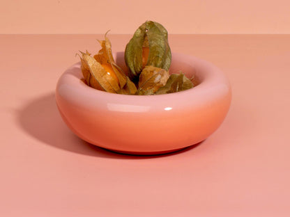 Handmade Chunky Ceramic Bowl: Gradient Orange-Pink Stoneware Dish (14cm)